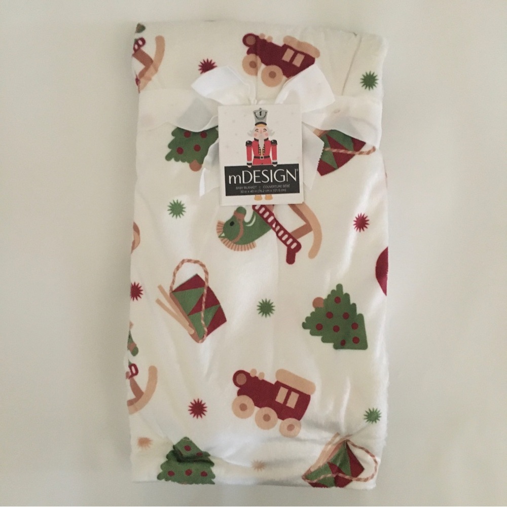 NEW Baby Blanket Soft Cozy Christmas Theme Presents Drums Trains | mDesign